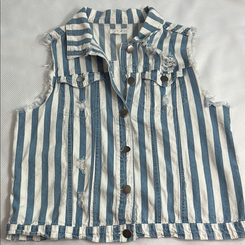 Denim Vest striped distressed